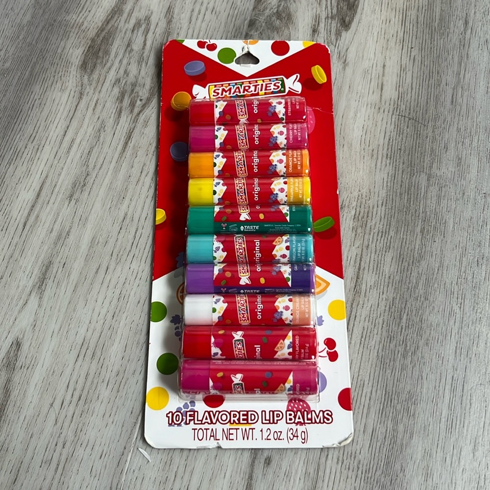 Smarties Candies 10 Flavored Lip Balms NIB